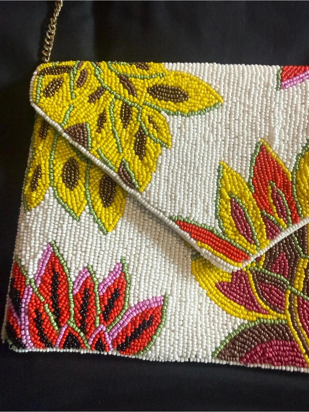 Beaded Floral Envelope Crossbody Bag - Yellow & Pink